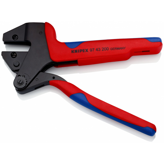 KNIPEX 9743200 A Systémové lisovacie kliešte pre vymeniteľné lisovacie čeluste s multi-komponentnými úchopmi leštené 200 mm (samoobslužná karta/blister)