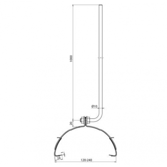 DEHN zachytávacia tyč 1000mm s podperou na hrebenáč - PV15  (123109)